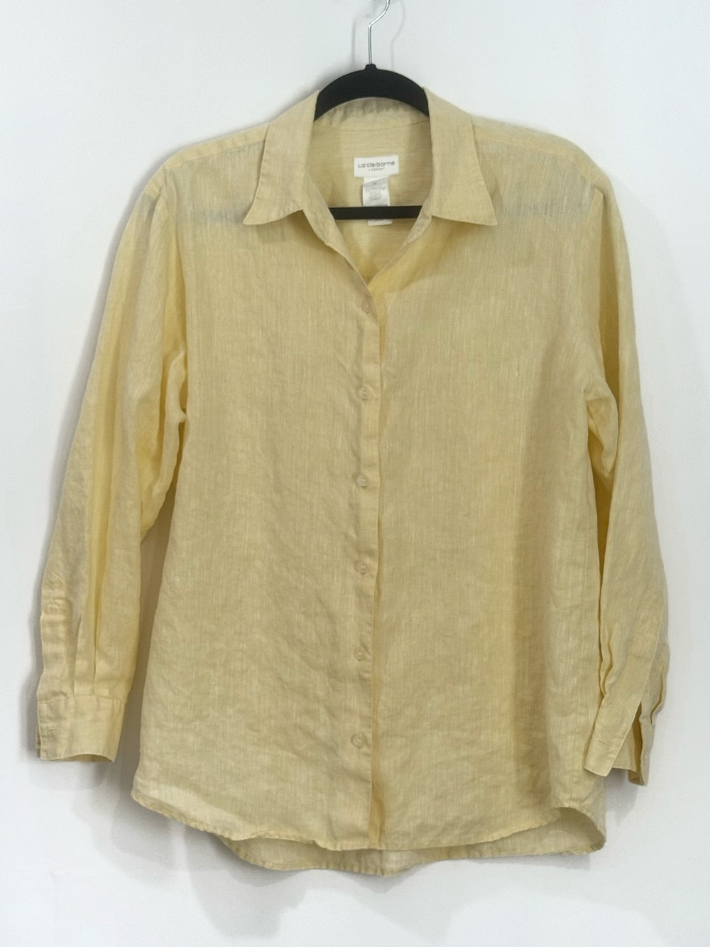 Liz Claiborne Yellow Linen Shirt Button Down Womens Medium Blouse